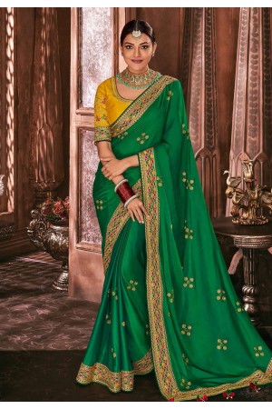 Kajal aggarwal green silk bollywood saree 5175