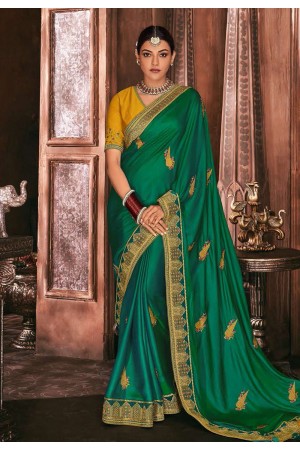 Kajal aggarwal green silk party wear saree 5184