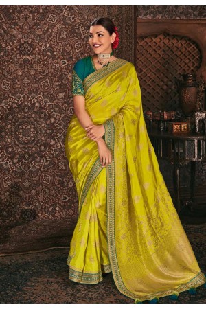 Kajal aggarwal green silk saree with blouse 5176