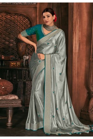 Kajal aggarwal grey silk bollywood saree 5183