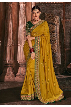 Kajal aggarwal mustard silk party wear saree 5180