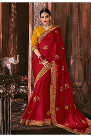Kajal aggarwal red silk saree with blouse 5177