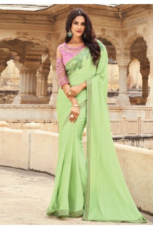 Light green chiffon saree with blouse 815