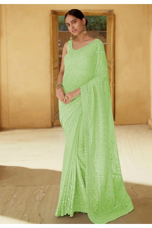 Light green georgette festival wear saree 6206