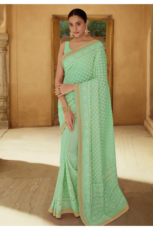 Light green georgette festival wear saree 6214