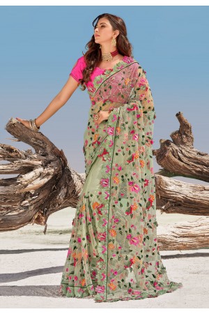 Light green net festival wear saree 5706