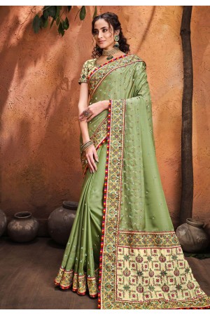 Light green satin festival wear saree 5606