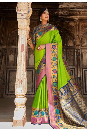 Light green silk saree with blouse 1382
