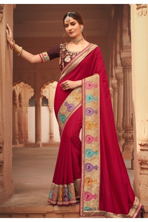 Magenta silk festival wear saree 1908