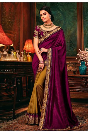 Magenta silk half and half saree 114364