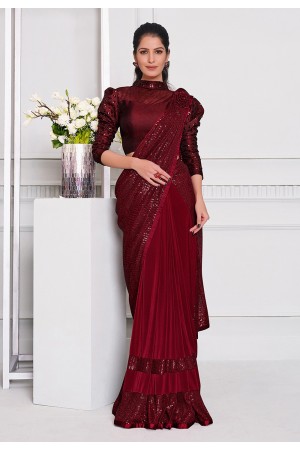 Maroon lycra designer saree 21501