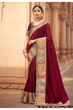 Maroon silk festival wear saree 1905