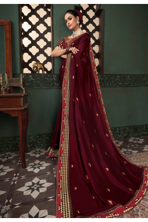 Maroon silk party wear saree 117931