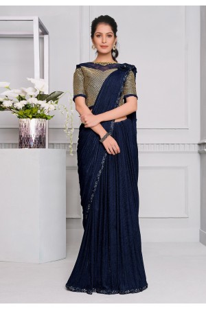 Navy blue lycra designer saree 21513