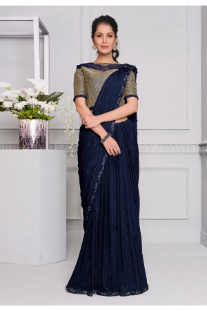 Navy blue lycra designer saree 21515