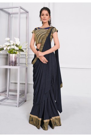 Navy blue lycra designer saree 21515