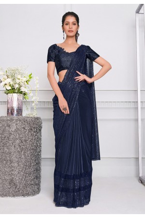 Navy blue lycra festival wear saree 21502