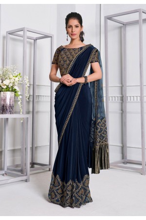 Navy blue lycra festival wear saree 21511