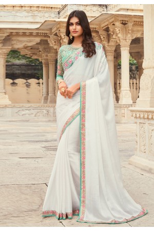 Off white chiffon saree with blouse 813