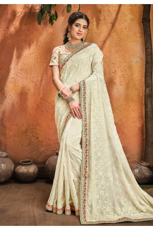 Off white georgette festival wear saree 5608