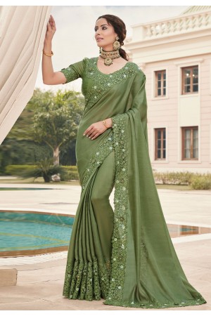 Olive green silk festival wear saree 6604