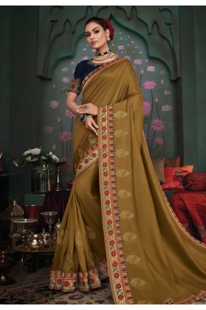 Olive green silk party wear saree 117920