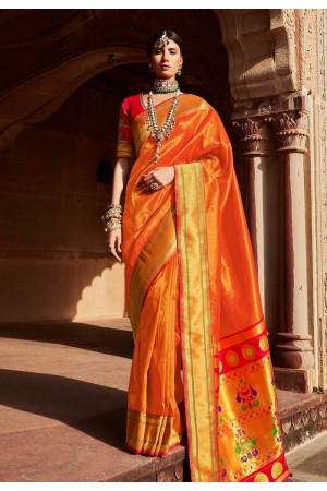 Orange silk festival wear saree 1375