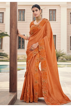 Orange silk festival wear saree 6606