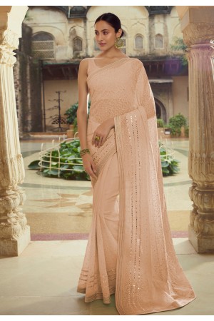 Peach georgette saree with blouse 6209