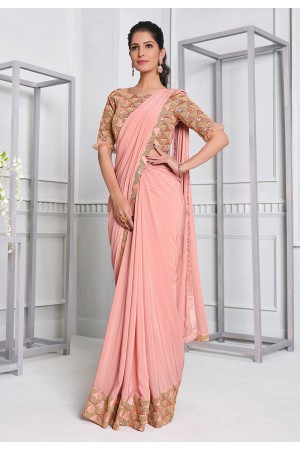 Peach lycra festival wear saree 21503