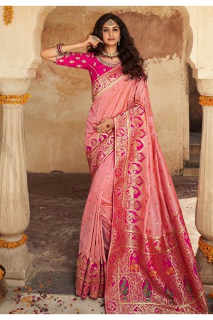 Pink banarasi silk festival wear saree 10108