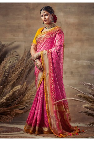 Pink banarasi silk festival wear saree 123674