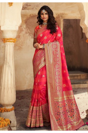 Pink banarasi silk saree with blouse 10117