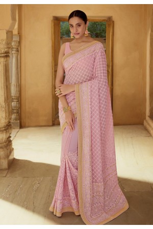 Pink georgette party wear saree 6201