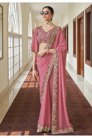 Pink georgette party wear saree 7404