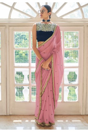 Pink georgette party wear saree 7406