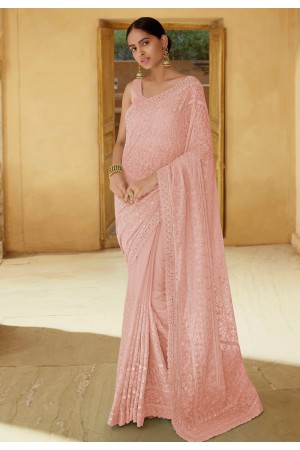Pink georgette saree with blouse 6207