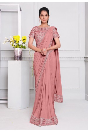 Pink lycra festival wear saree 21512