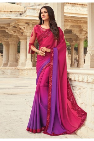 Pink satin festival wear saree 816