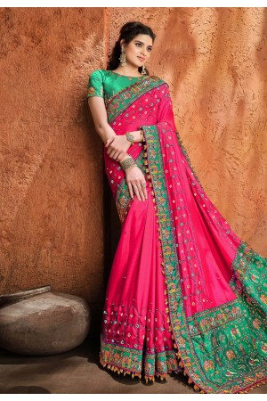 Pink satin saree with blouse 5607