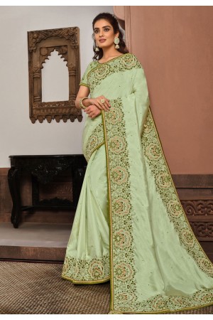 Pista green silk georgette saree with blouse 21404