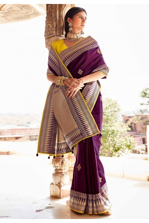 Purple silk saree with blouse 1384