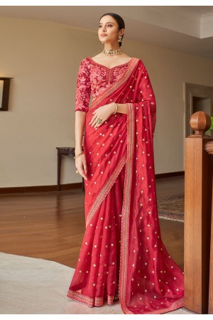 Red organza festival wear saree 7408