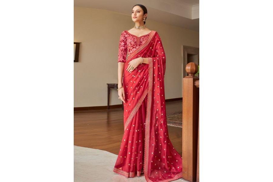 Red Organza Saree main image 0