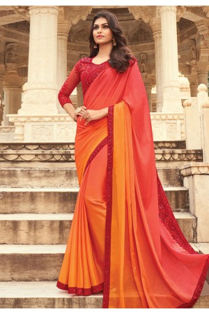 Red satin saree with blouse 805