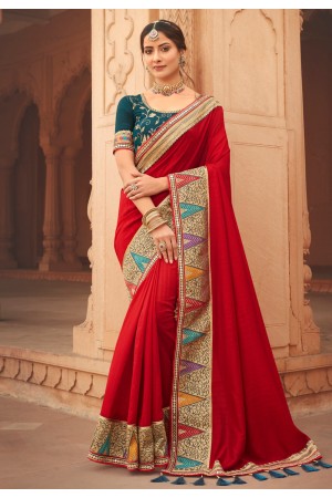 Red silk festival wear saree 1902