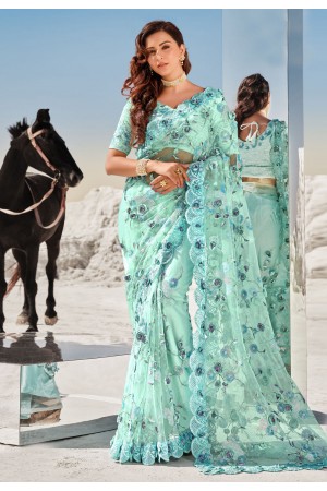 Sea green net festival wear saree 5705