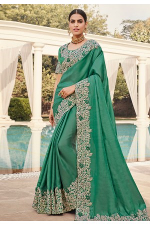 Sea green silk saree with blouse 6609