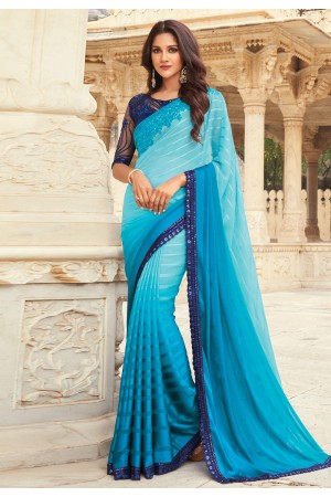 Sky blue brasso festival wear saree 814