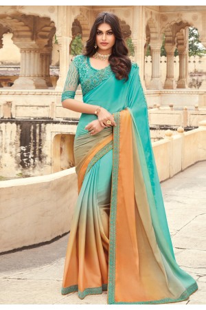 Sky blue satin saree with blouse 817